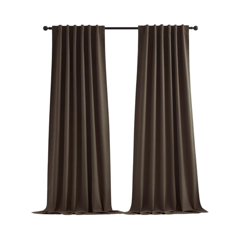 Brown Faux Linen Blackout Curtain Pair, 52-Inch