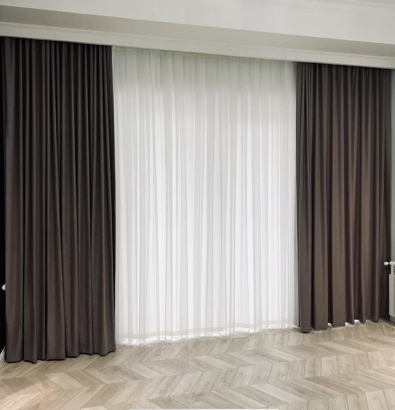 Brown Faux Linen Blackout Curtain Pair, 52-Inch