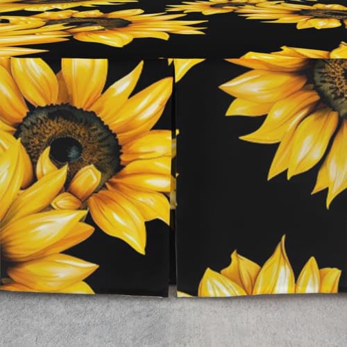 Yellow Sunflower Floral Bed Skirt with Split Corners