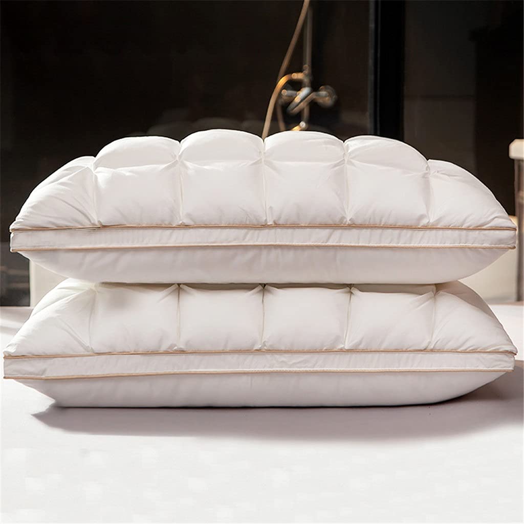 Natural Goose Down Bed Pillows with Cotton Covers, Pair