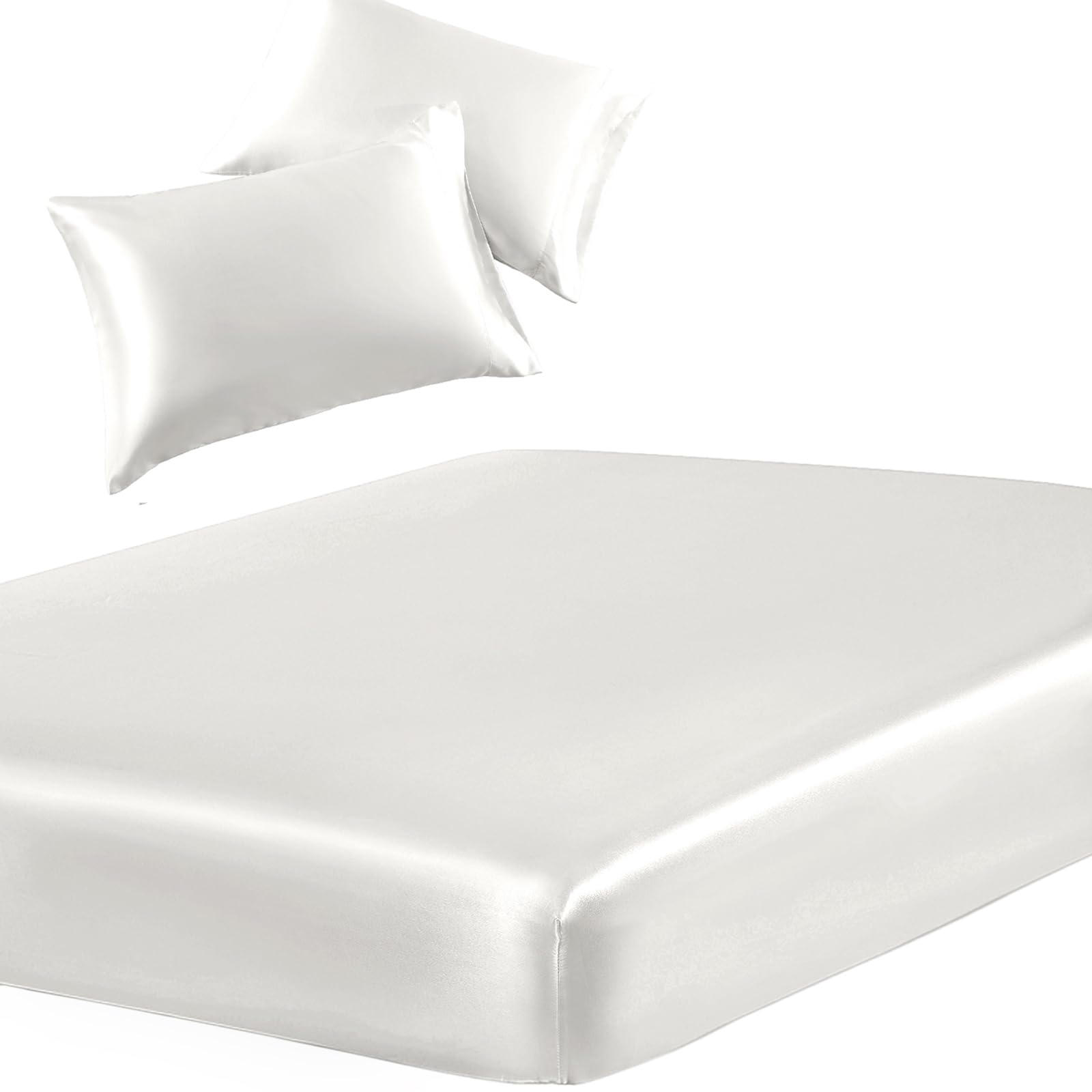 Silky Satin Deep-Pocket Fitted Sheet Set, 3 Pieces