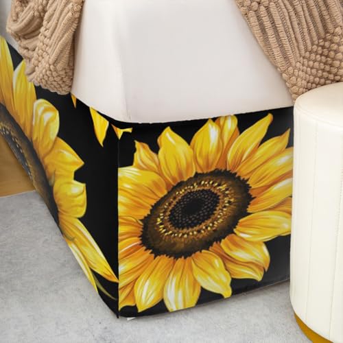Yellow Sunflower Floral Bed Skirt with Split Corners