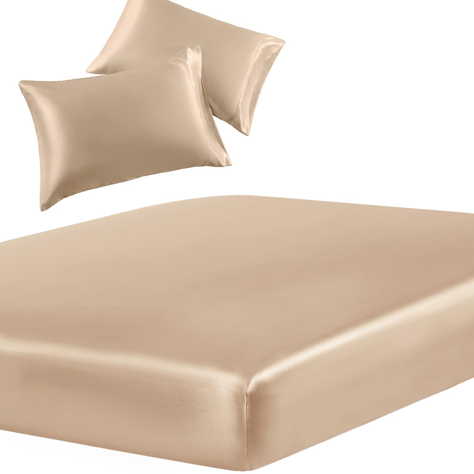 Silky Satin Deep-Pocket Fitted Sheet Set, 3 Pieces