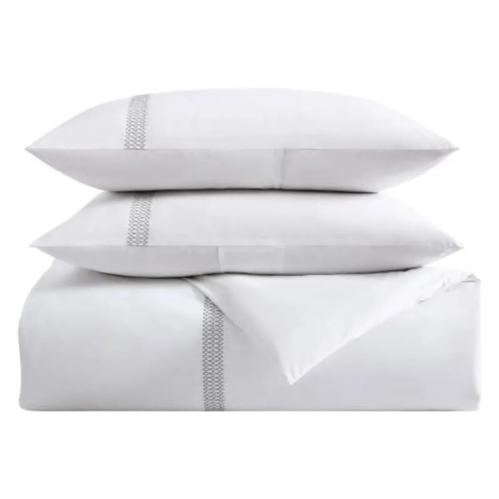 Duvet Cover Set, Designer Cotton Bedding Set, includes Matching Shams with Shams(Lattice Solid White, King) (White Full)