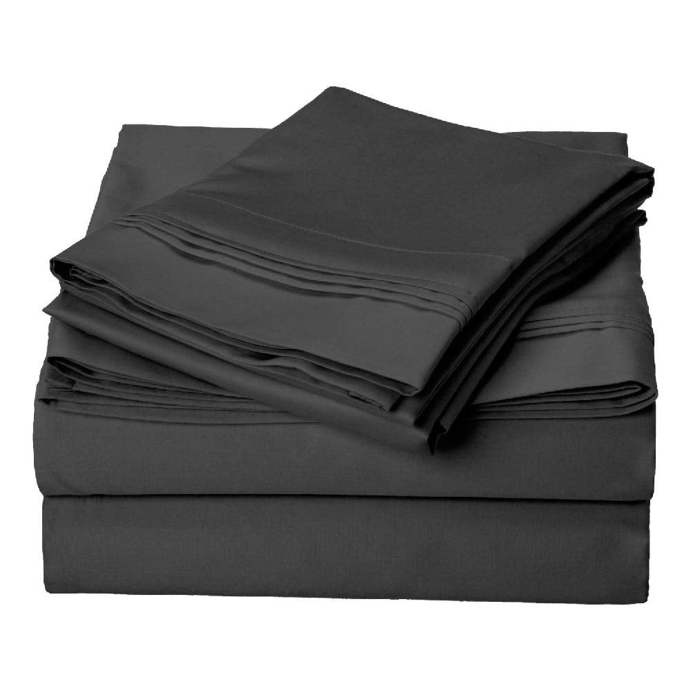 HNU 4 Piece Queen Modern & Contemporary Deep Pocket 1500 Thread Count Egyptian Cotton Sheets Set, Traditional Classic Solid Color Fully Elasticized Fitted Flat Sheets Super Soft Black Sheets Set
