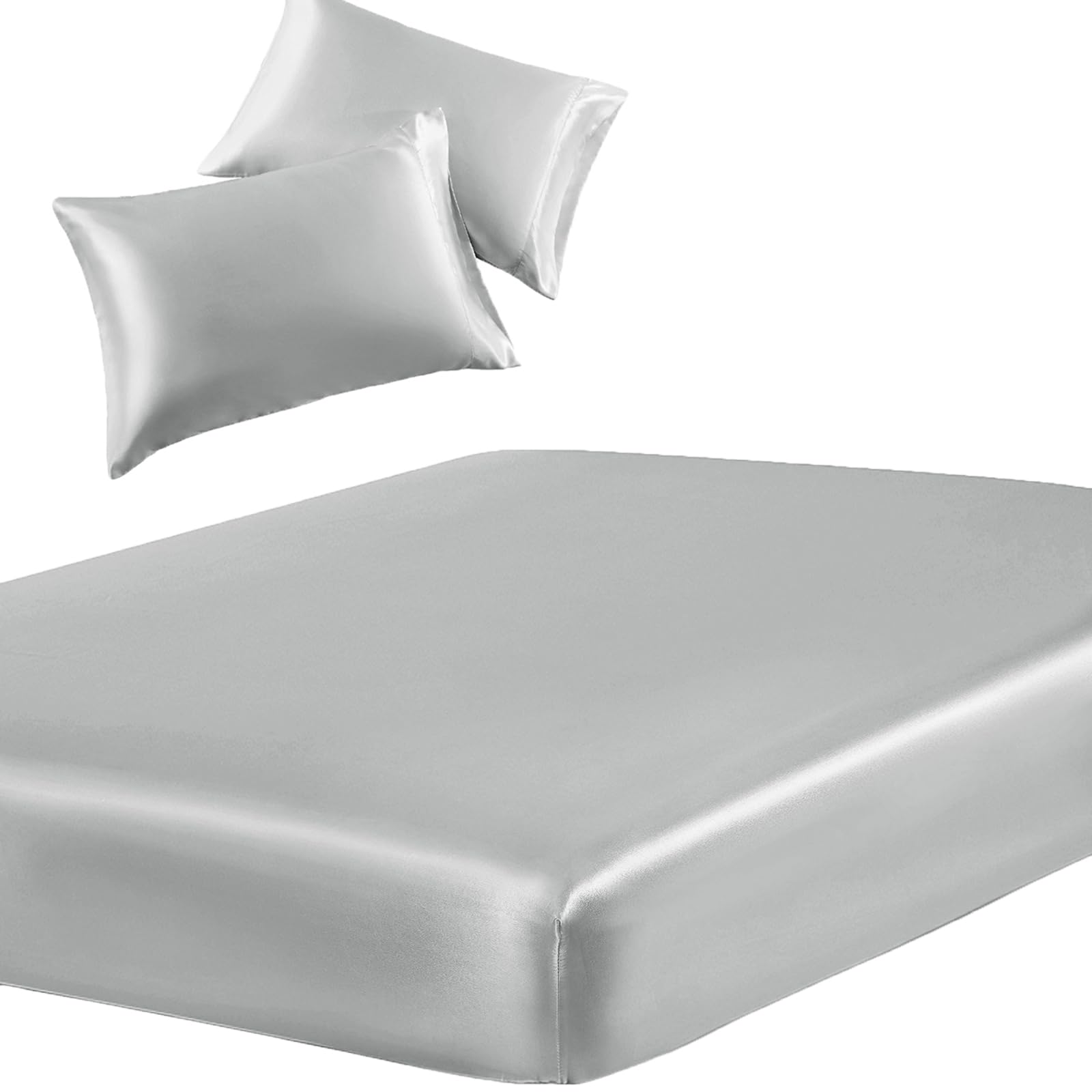 Silky Satin Deep-Pocket Fitted Sheet Set, 3 Pieces