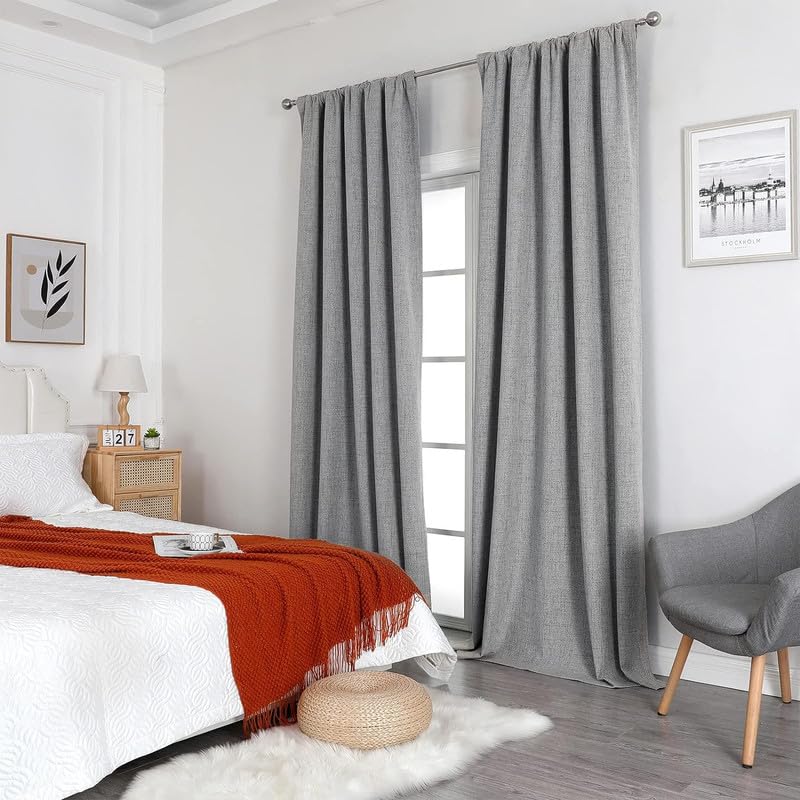 Extra-Wide Faux Linen Blackout Curtains, 100-Inch