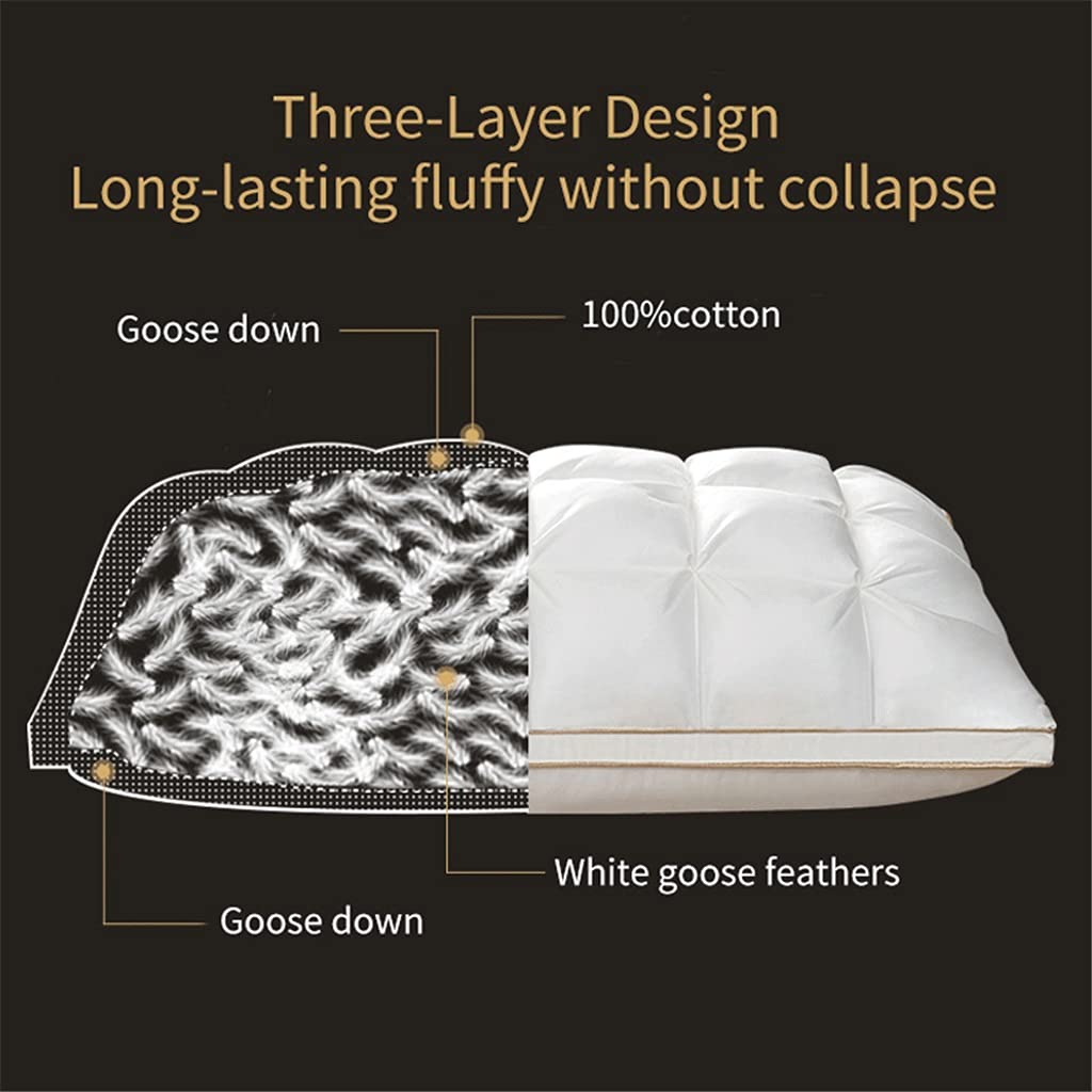 CVXSDFI 1 Pair 3D Bread Goose Down and Bed Pillows for Sleeping Cotton Cover with Natural Filling King Queen Size