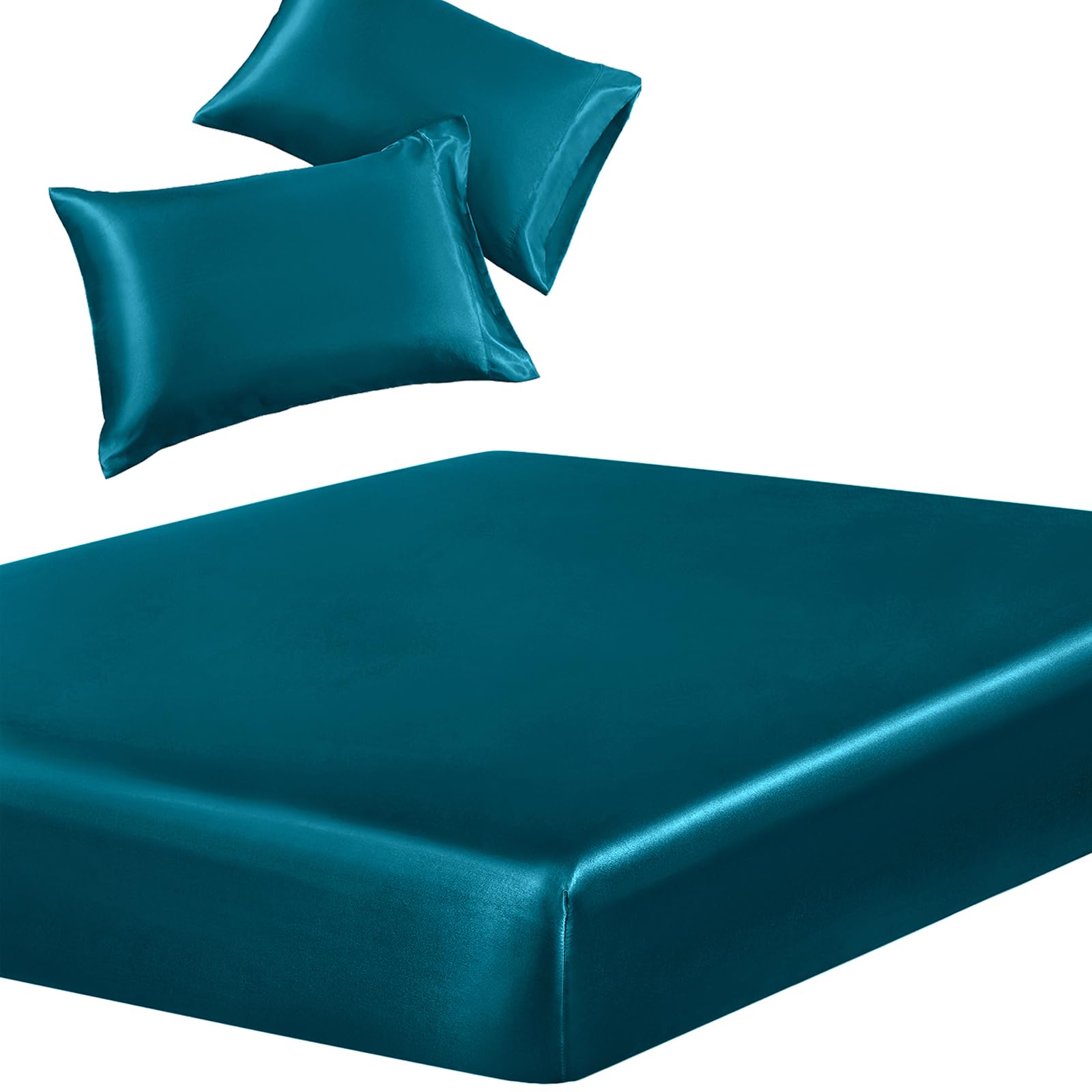 Silky Satin Deep-Pocket Fitted Sheet Set, 3 Pieces