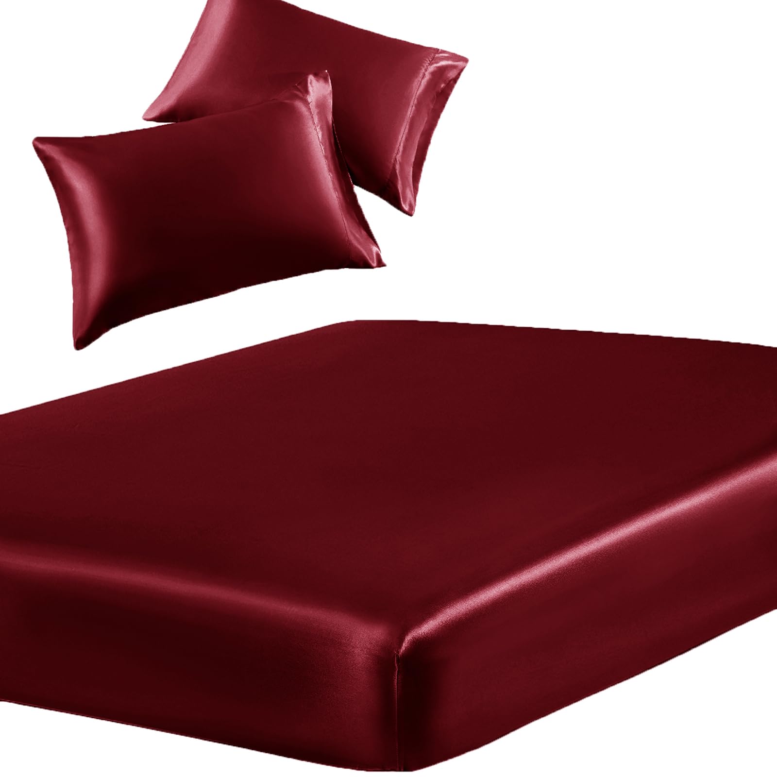 Silky Satin Deep-Pocket Fitted Sheet Set, 3 Pieces