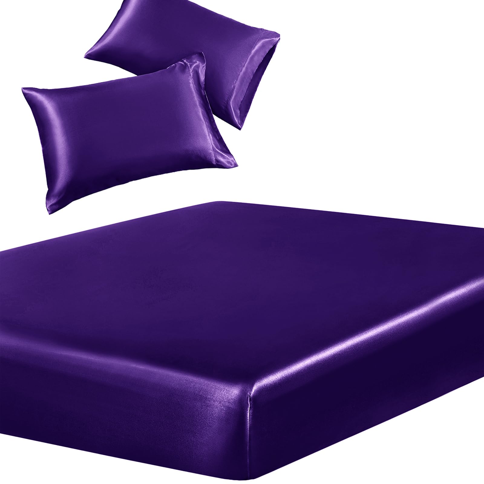 Silky Satin Deep-Pocket Fitted Sheet Set, 3 Pieces