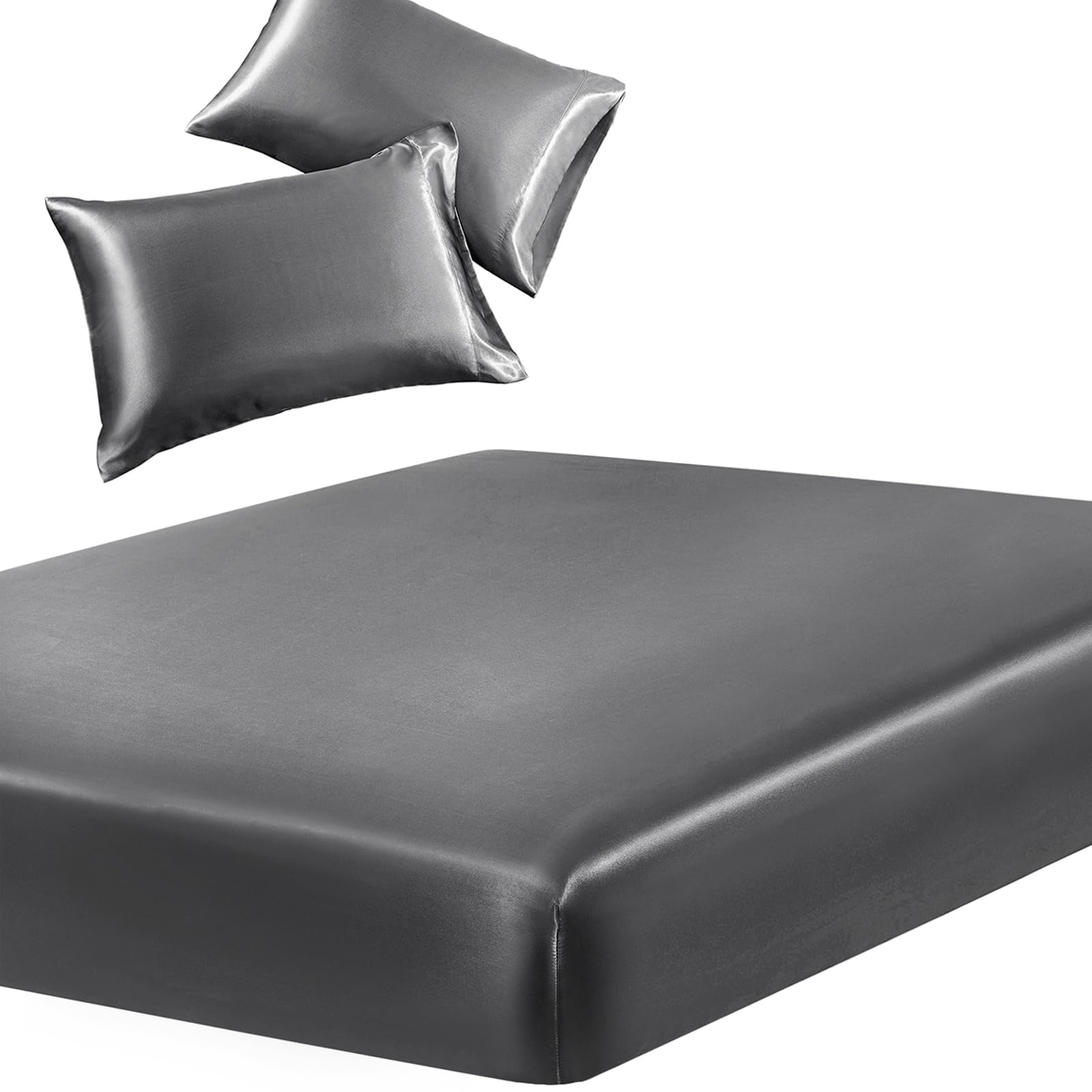 Silky Satin Deep-Pocket Fitted Sheet Set, 3 Pieces