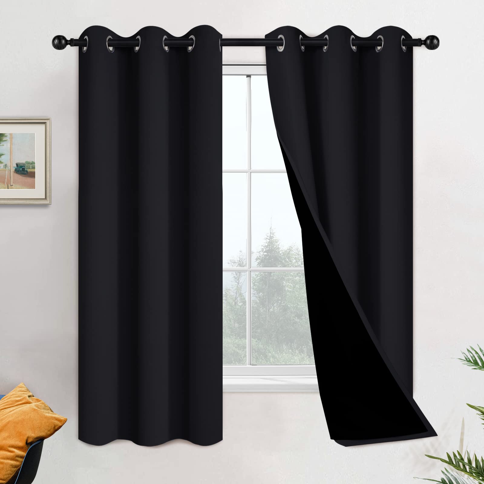 Double-Layer Thermal Blackout Curtain Panels, Pair