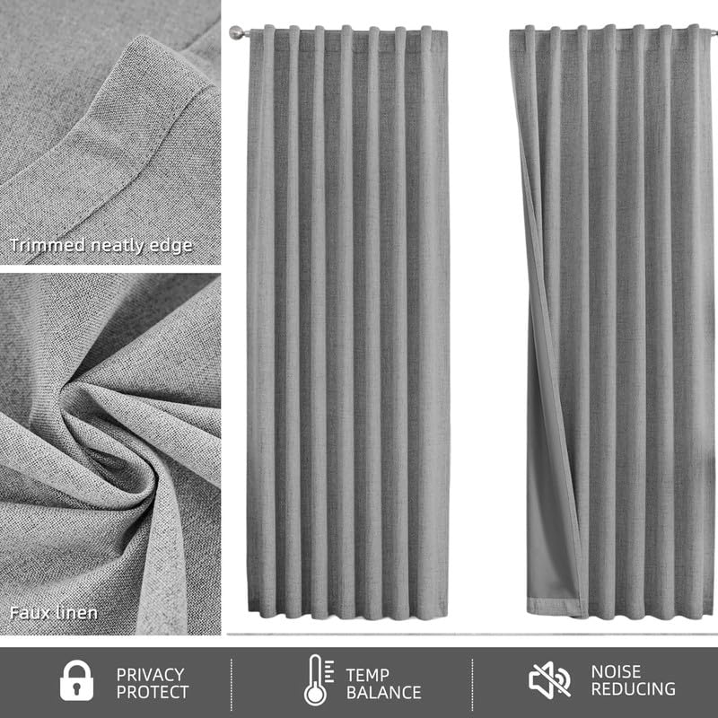 Extra-Wide Faux Linen Blackout Curtains, 100-Inch