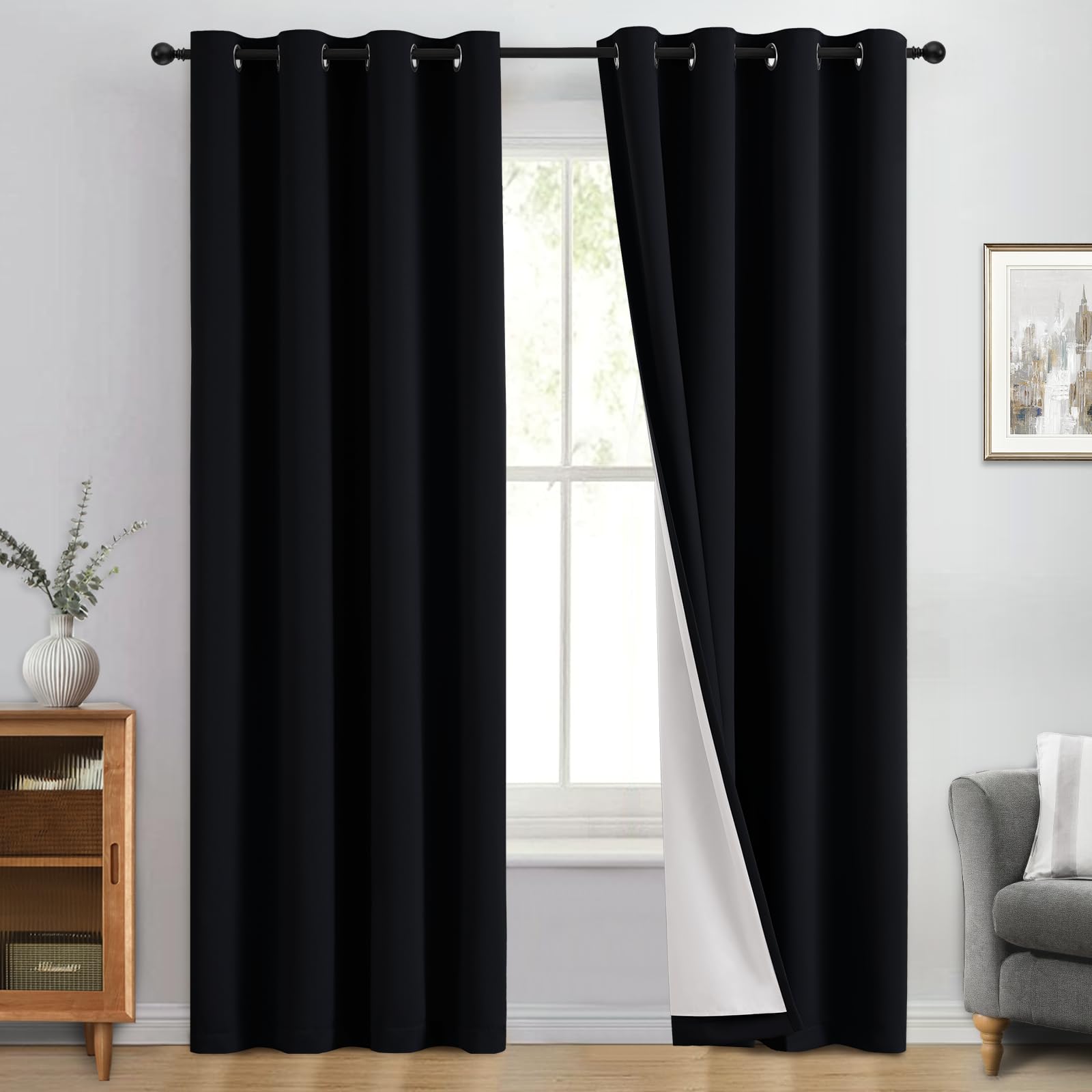 Double-Layer Thermal Blackout Curtain Panels, Pair