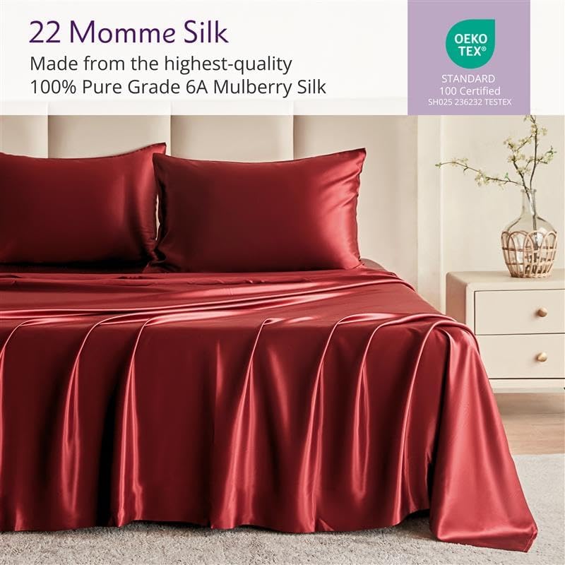 Mulberry Park Silks - 22 Momme 100% Mulberry Silk Sheets - 16" Pocket - Luxurious Bed Sheets & Pillowcases, Skin-Friendly & Breathable - Charmeuse Silk for Hair Care