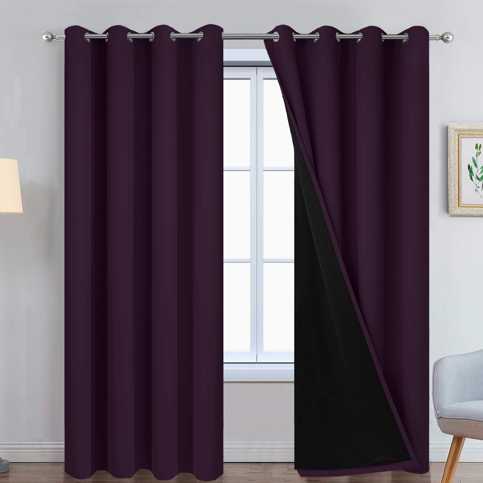 Double-Layer Thermal Blackout Curtain Panels, Pair