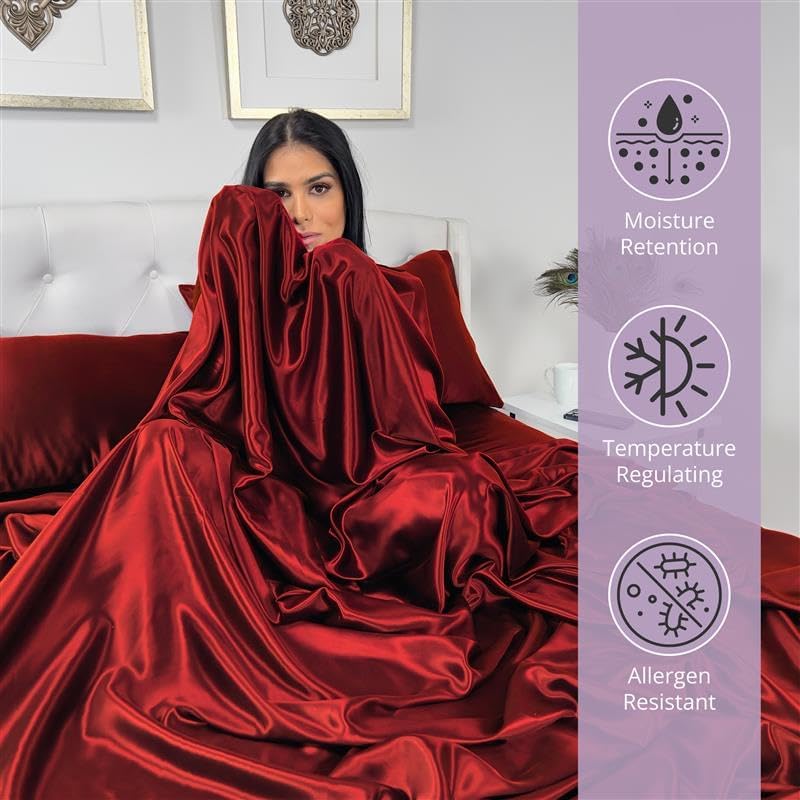 Mulberry Park Silks - 22 Momme 100% Mulberry Silk Sheets - 16" Pocket - Luxurious Bed Sheets & Pillowcases, Skin-Friendly & Breathable - Charmeuse Silk for Hair Care