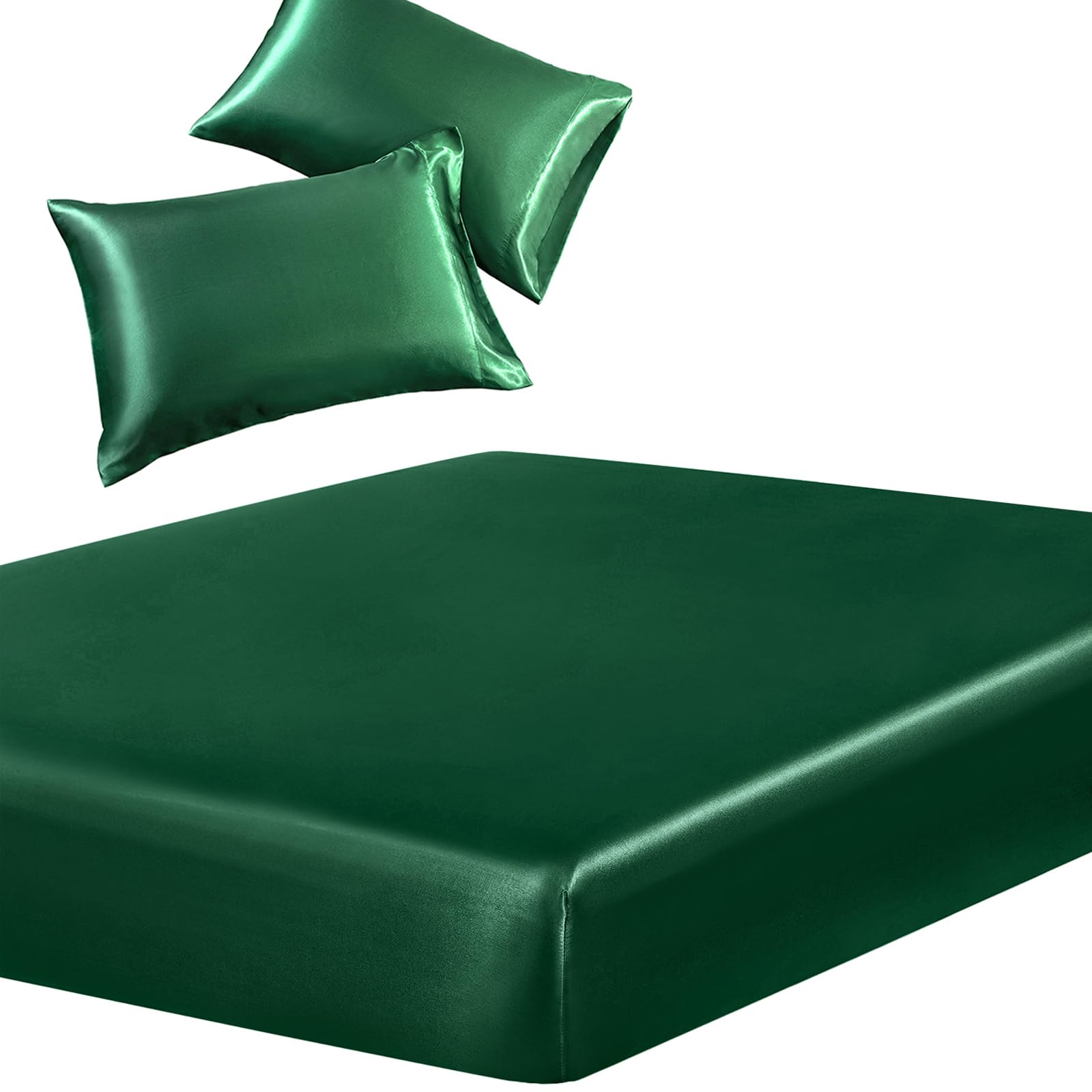 Silky Satin Deep-Pocket Fitted Sheet Set, 3 Pieces