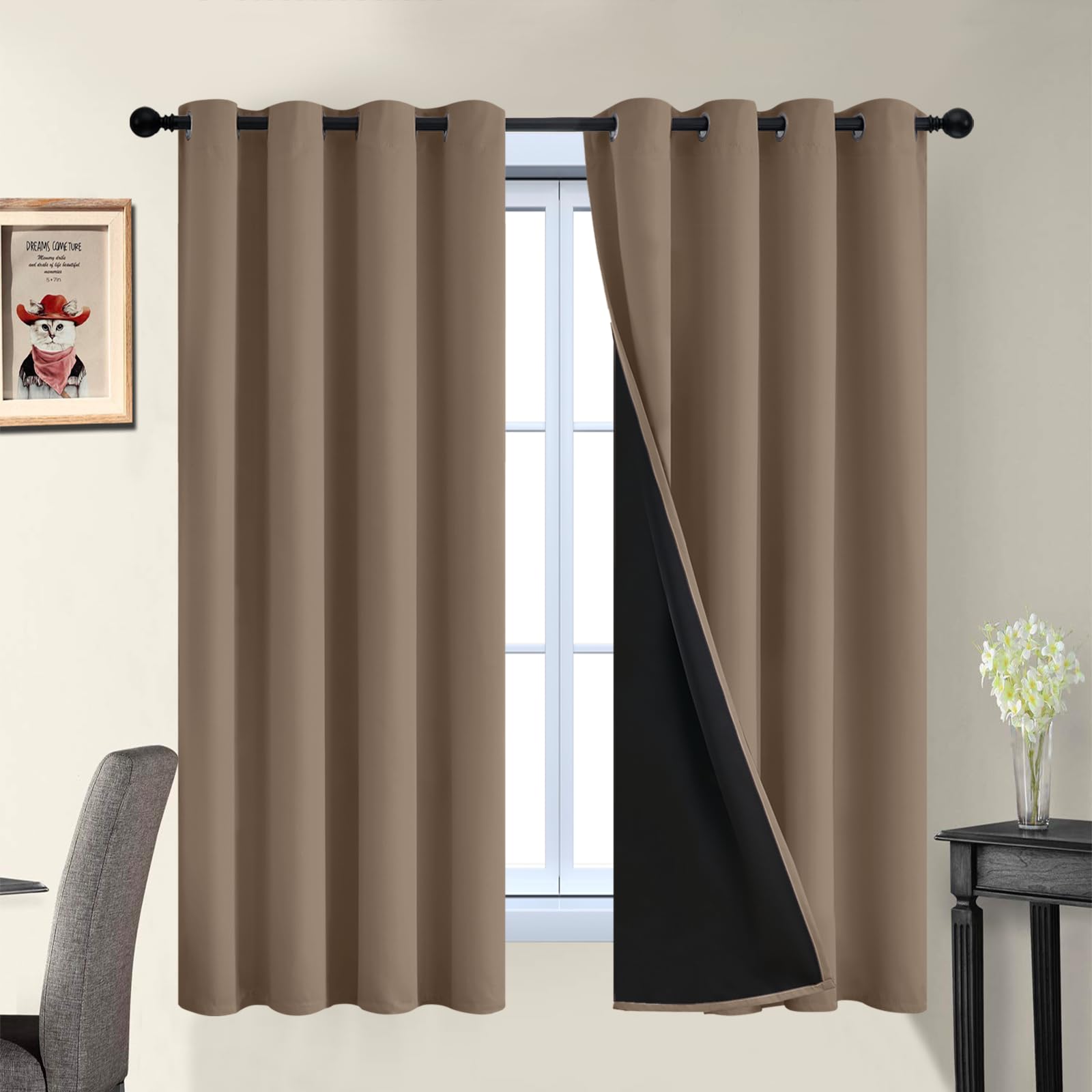 Double-Layer Thermal Blackout Curtain Panels, Pair