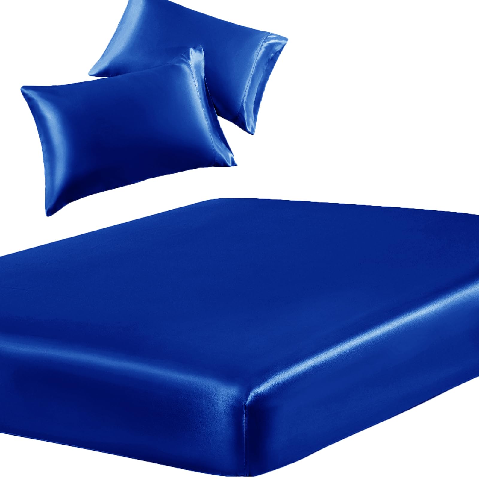 Silky Satin Deep-Pocket Fitted Sheet Set, 3 Pieces