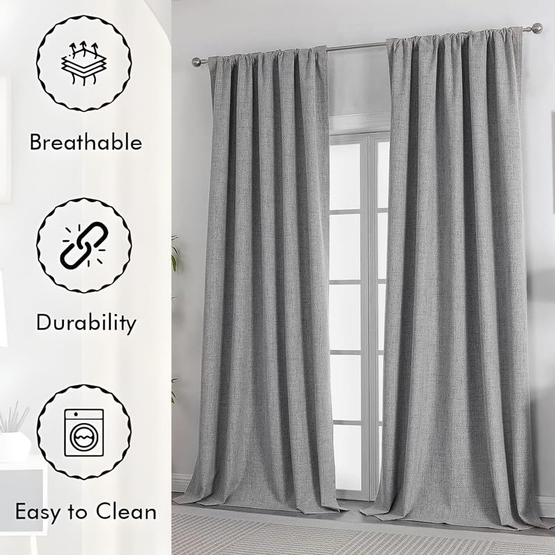 Extra-Wide Faux Linen Blackout Curtains, 100-Inch