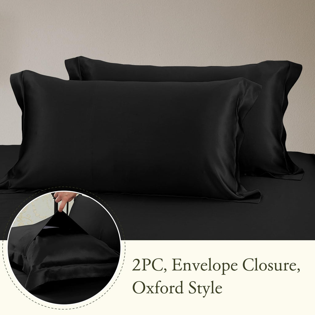 LilySilk 4Pcs Silk Bedding Sheets Flat Sheet Fitted Sheet Oxford Pillowcases Set 19 Momme Pure Silk