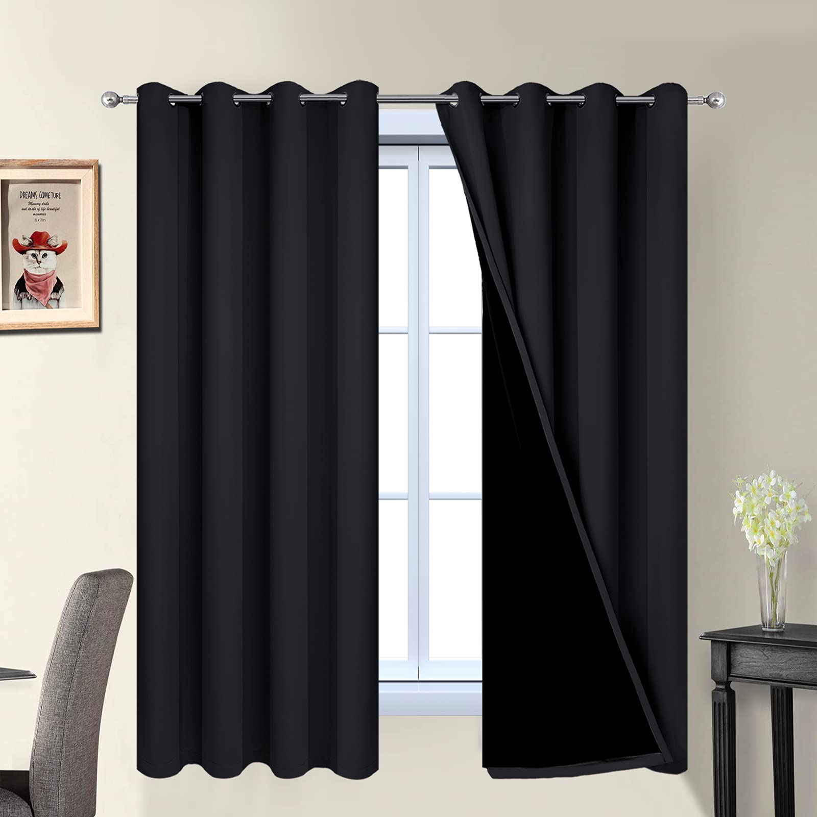 Double-Layer Thermal Blackout Curtain Panels, Pair