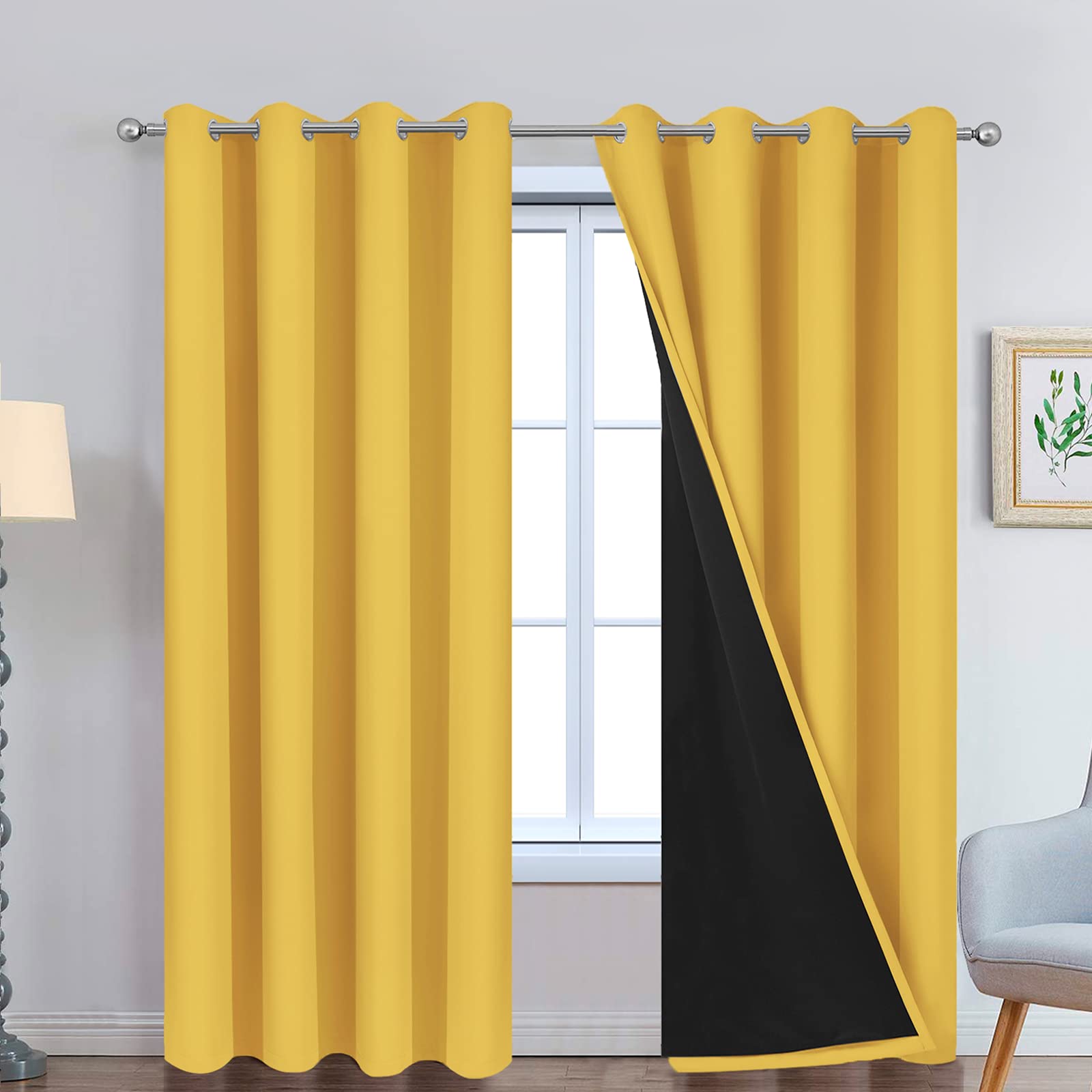 Double-Layer Thermal Blackout Curtain Panels, Pair