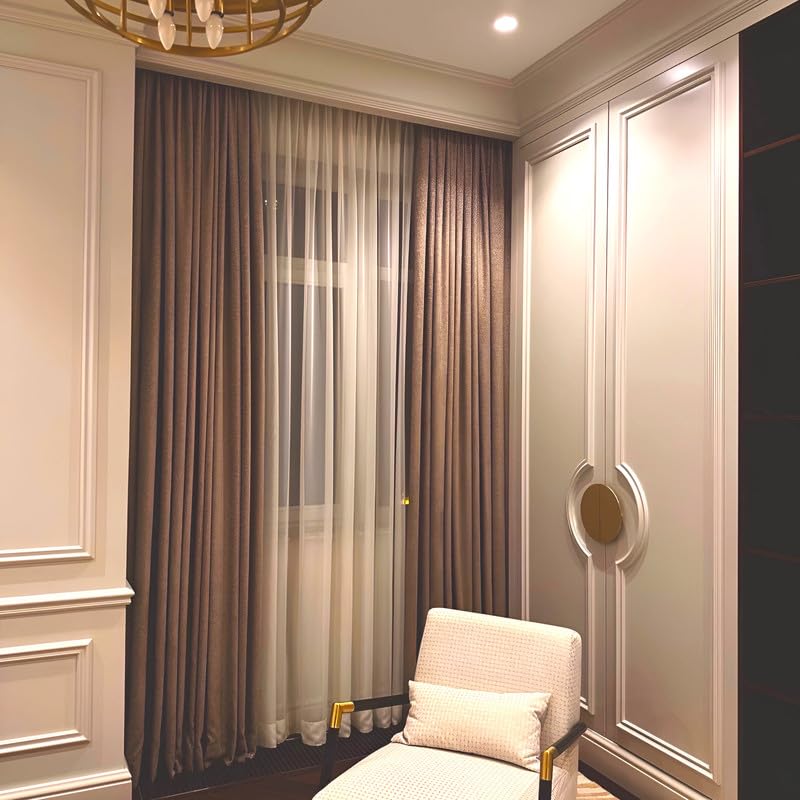 Brown Faux Linen Blackout Curtain Pair, 52-Inch