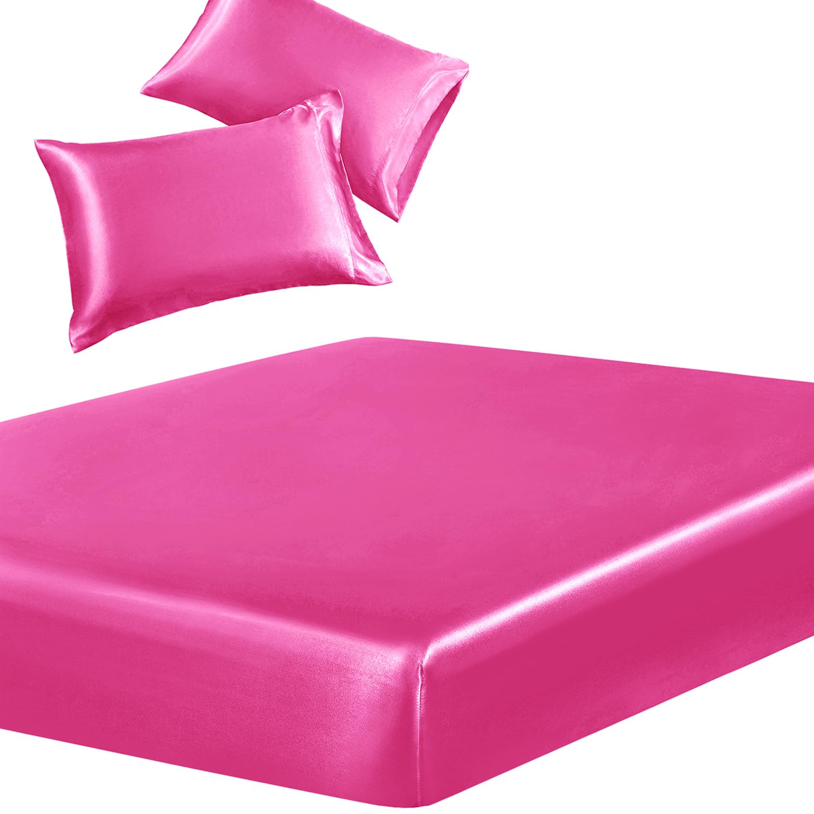 Silky Satin Deep-Pocket Fitted Sheet Set, 3 Pieces