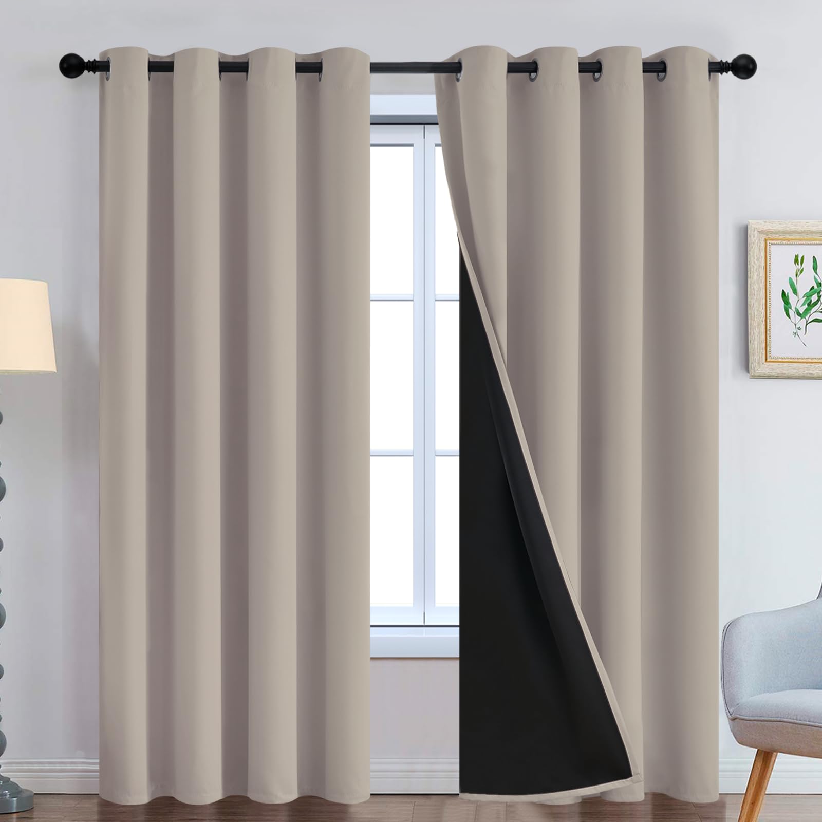 Double-Layer Thermal Blackout Curtain Panels, Pair