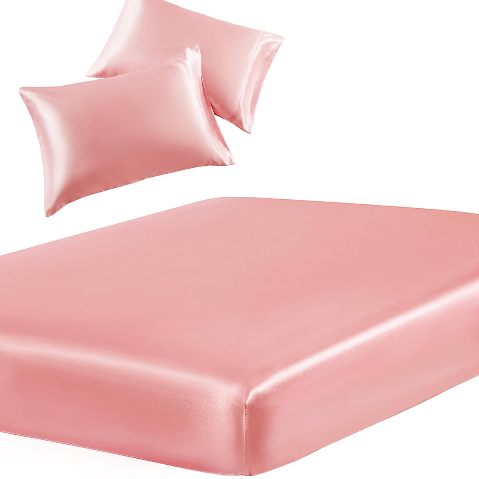 Silky Satin Deep-Pocket Fitted Sheet Set, 3 Pieces