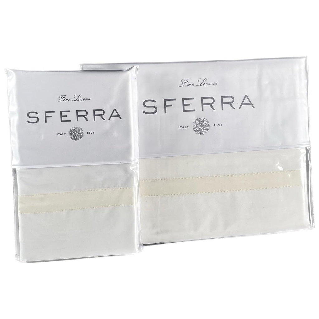 Sferra Estate Collection - 100% Long-Staple 200 Thread Count Cotton Percale with Sateen Appliqué - Cooling, Soft, and Breathable Bed Linens, 4pc Bedding Set