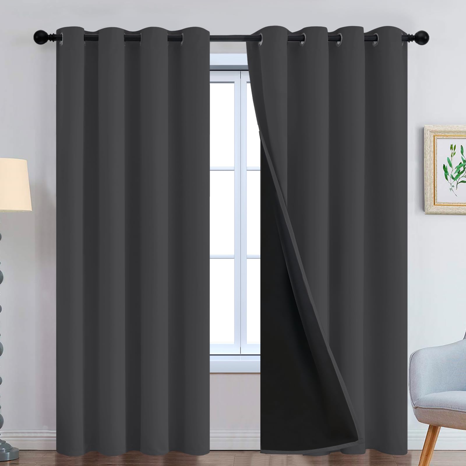 Double-Layer Thermal Blackout Curtain Panels, Pair