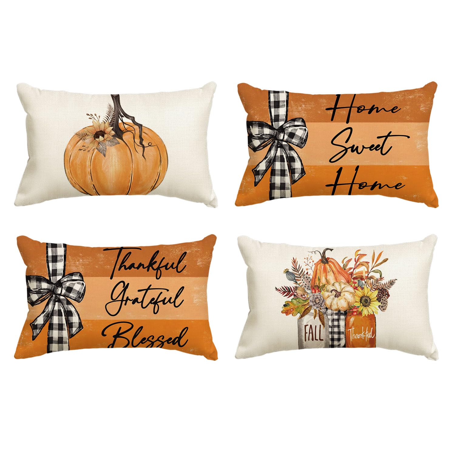 Fall Pumpkin Decorative Pillow Covers, Set of Four