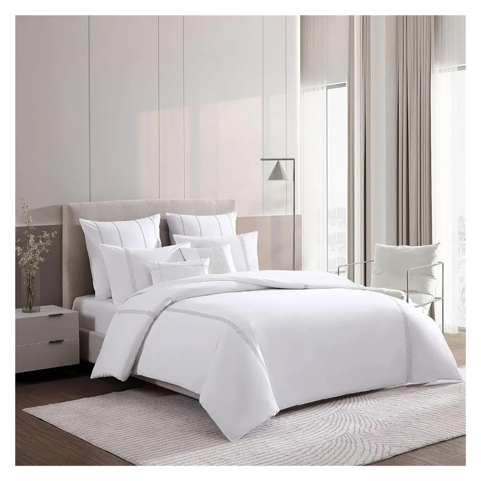 Duvet Cover Set, Designer Cotton Bedding Set, includes Matching Shams with Shams(Lattice Solid White, King) (White Full)