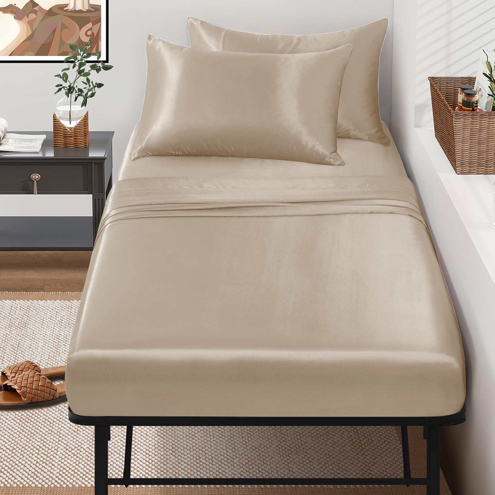 Silky Satin Deep-Pocket Fitted Sheet Set, 3 Pieces