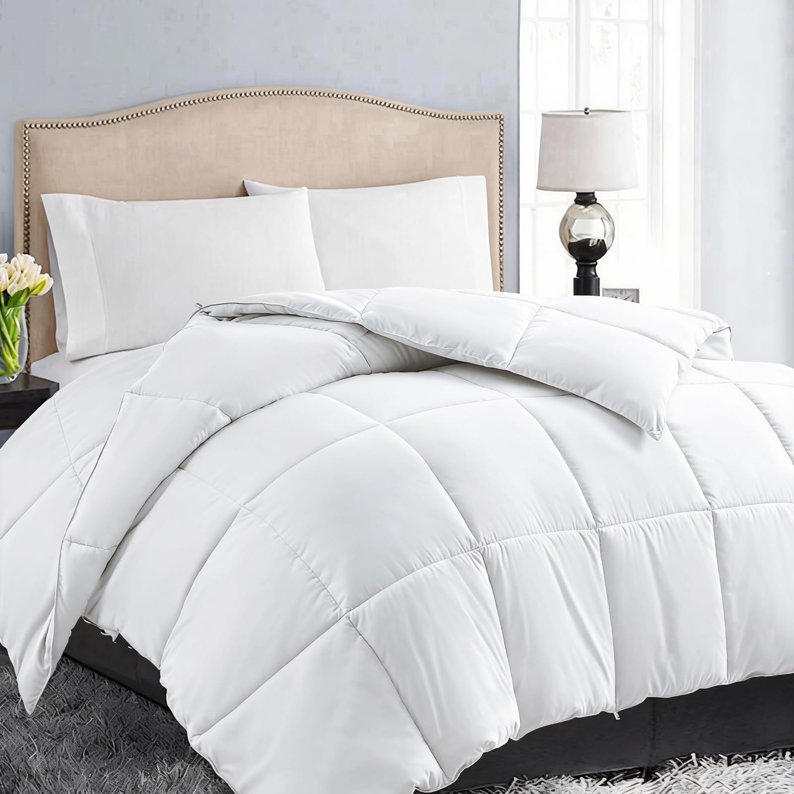 EASELAND Down Alternative Comforter - Quilted Duvet Insert for All Seasons, Soft Lightweight with Corner Tabs, Summer Winter Warm Bedding