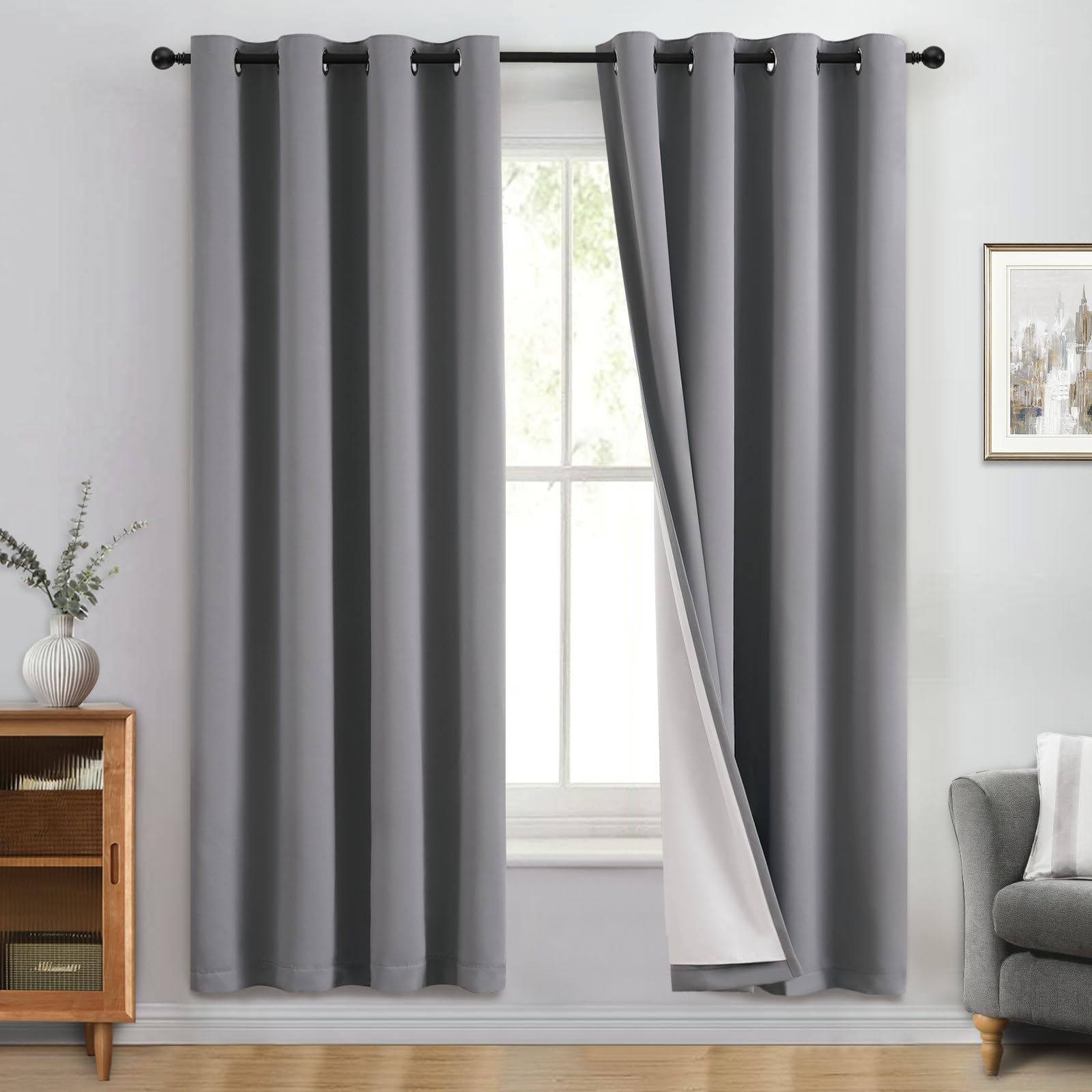 Double-Layer Thermal Blackout Curtain Panels, Pair