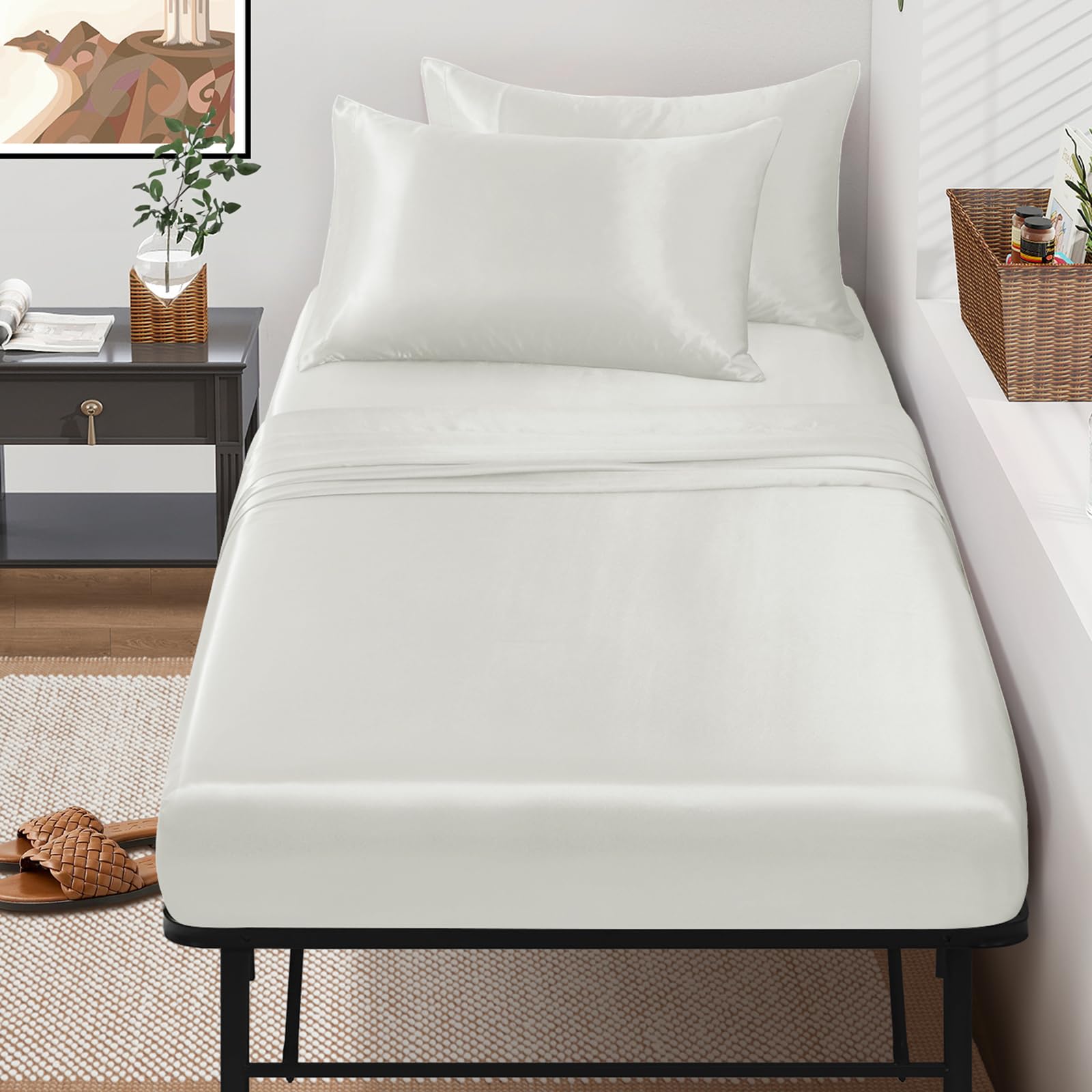 Silky Satin Deep-Pocket Fitted Sheet Set, 3 Pieces