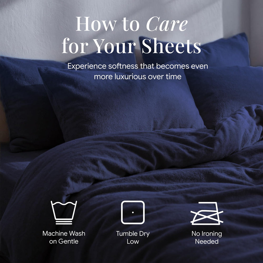 Tribeca Living Triple Brushed Soft Cotton Flannel Bed Sheets, 170-GSM Weight Extra Deep Pocket Flannel Sheets Queen Size Set in Solid Dark Blue Color
