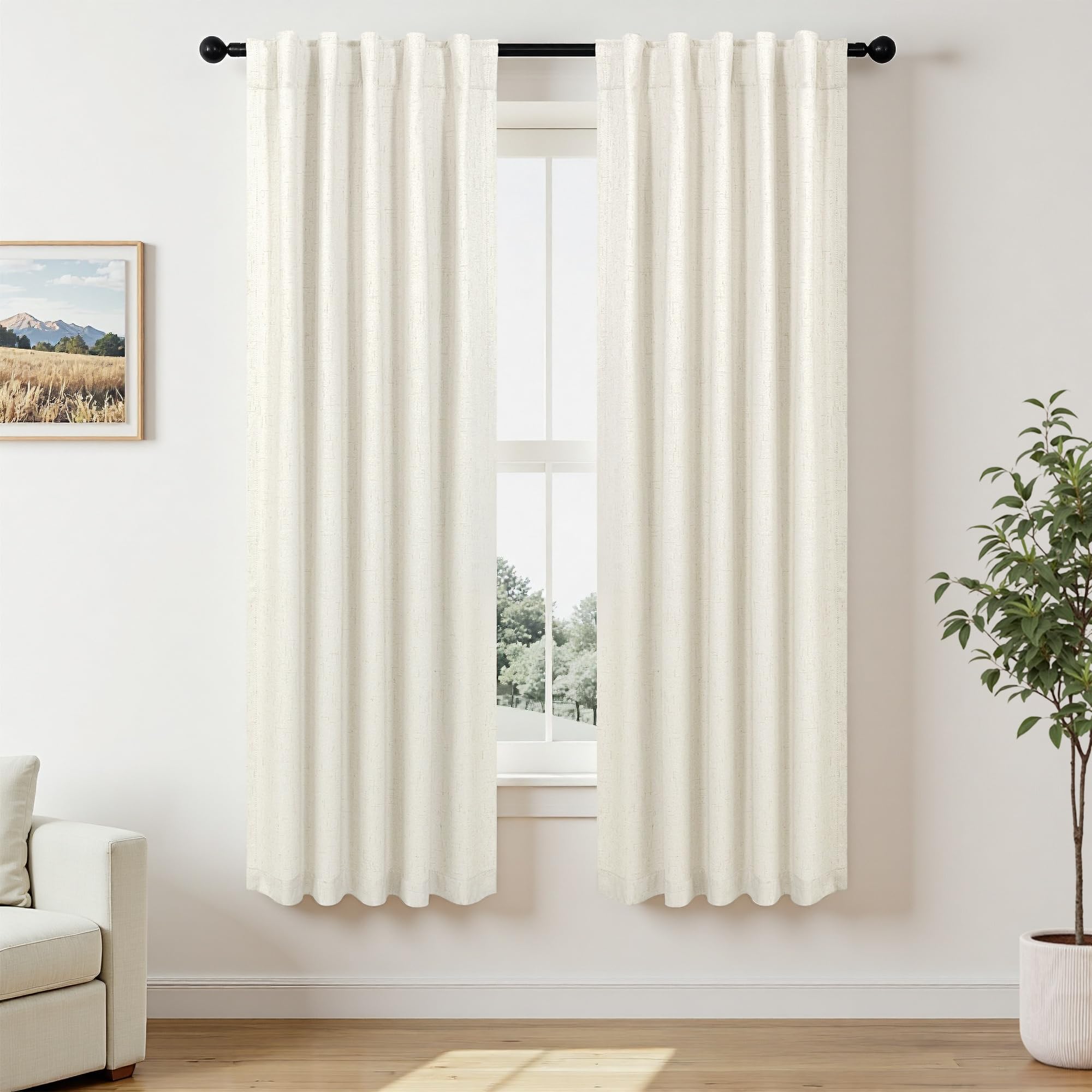 Faux Linen Thermal Blackout Curtains for Bedroom