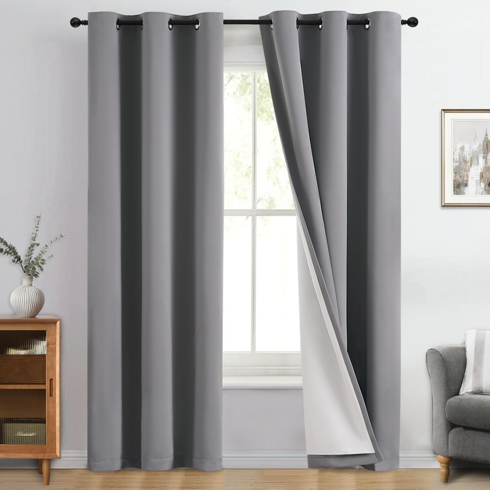 Double-Layer Thermal Blackout Curtain Panels, Pair