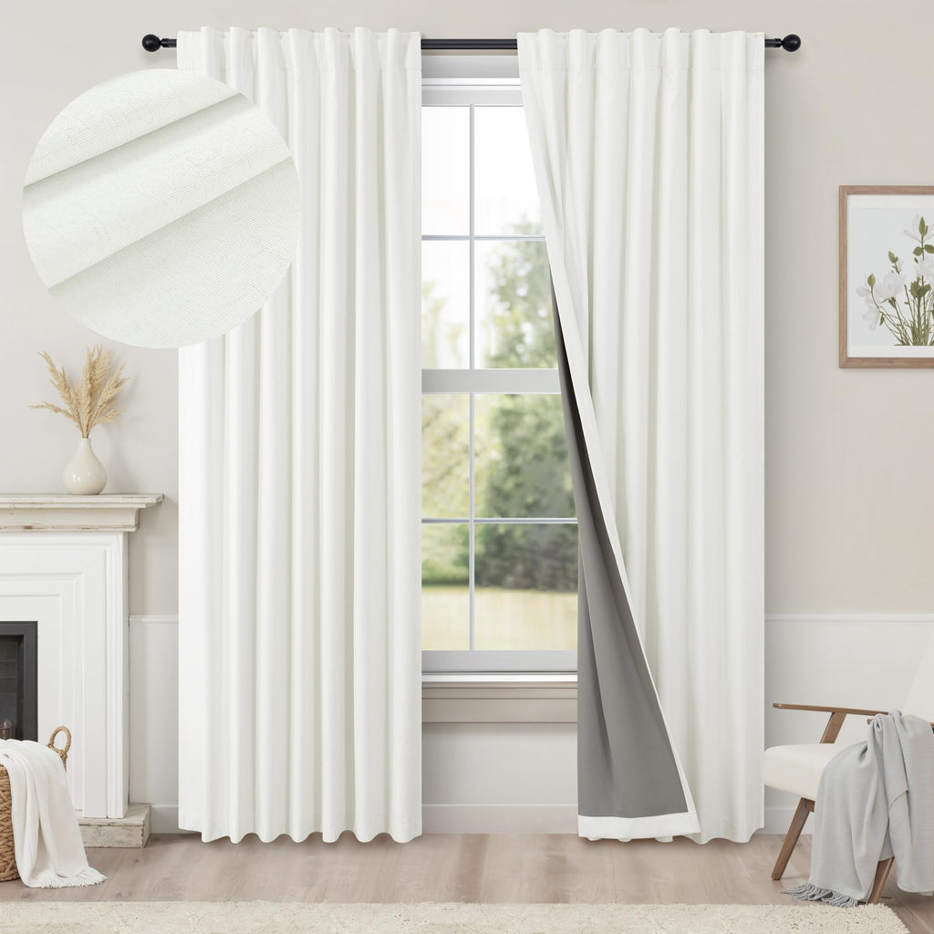 Faux Linen Thermal Blackout Curtains for Bedroom