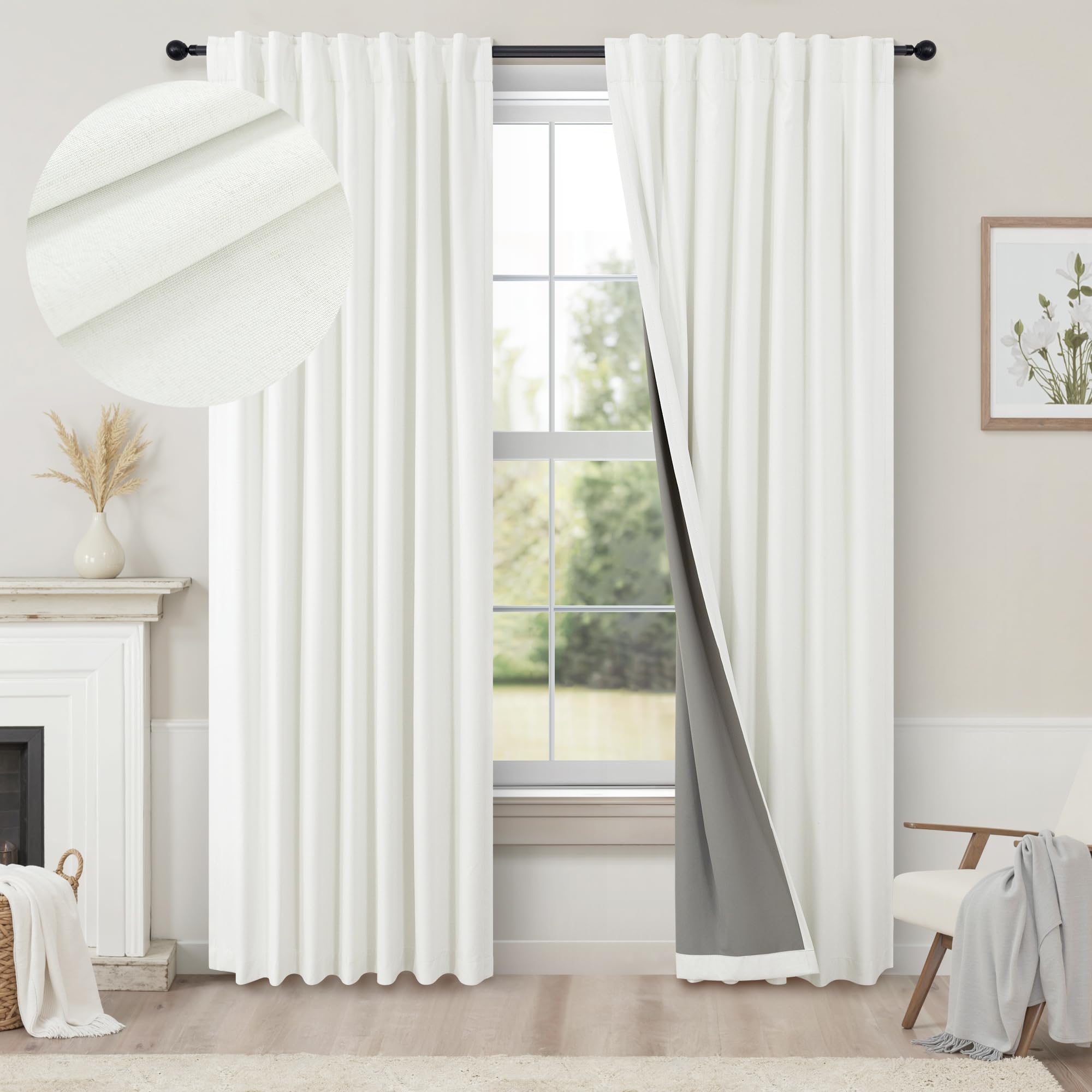Faux Linen Thermal Blackout Curtains for Bedroom