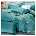 1000TC 100% Cotton Supreme Quality Luxury Bedding Flowers Embroidery Bedding Set Duvet Cover Set Flat/Fitted Bed Sheet Pillowcases (F QUEEN_FITTED)