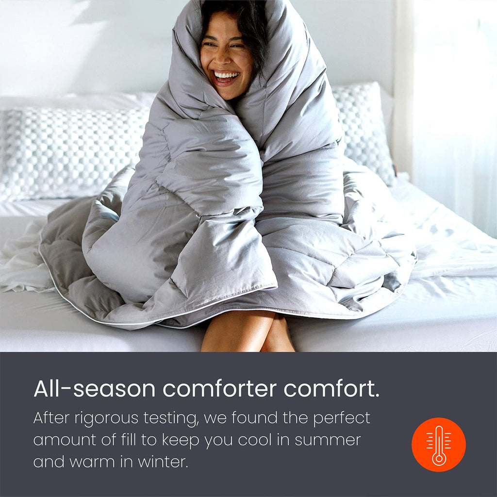 Layla All Season Down Alternative Comforter, (Gray, Full/Queen), 300 Thread Count 100% Cotton Fabric with Corner Loops