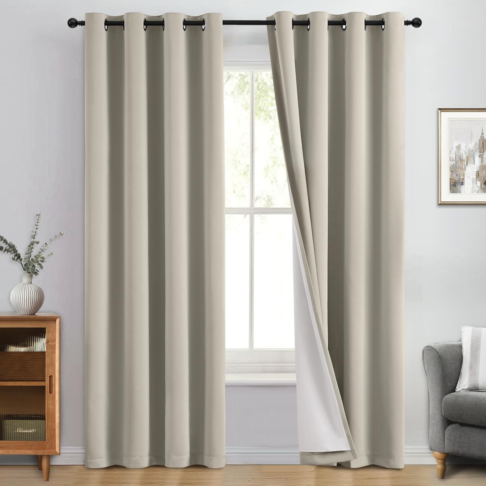 Double-Layer Thermal Blackout Curtain Panels, Pair