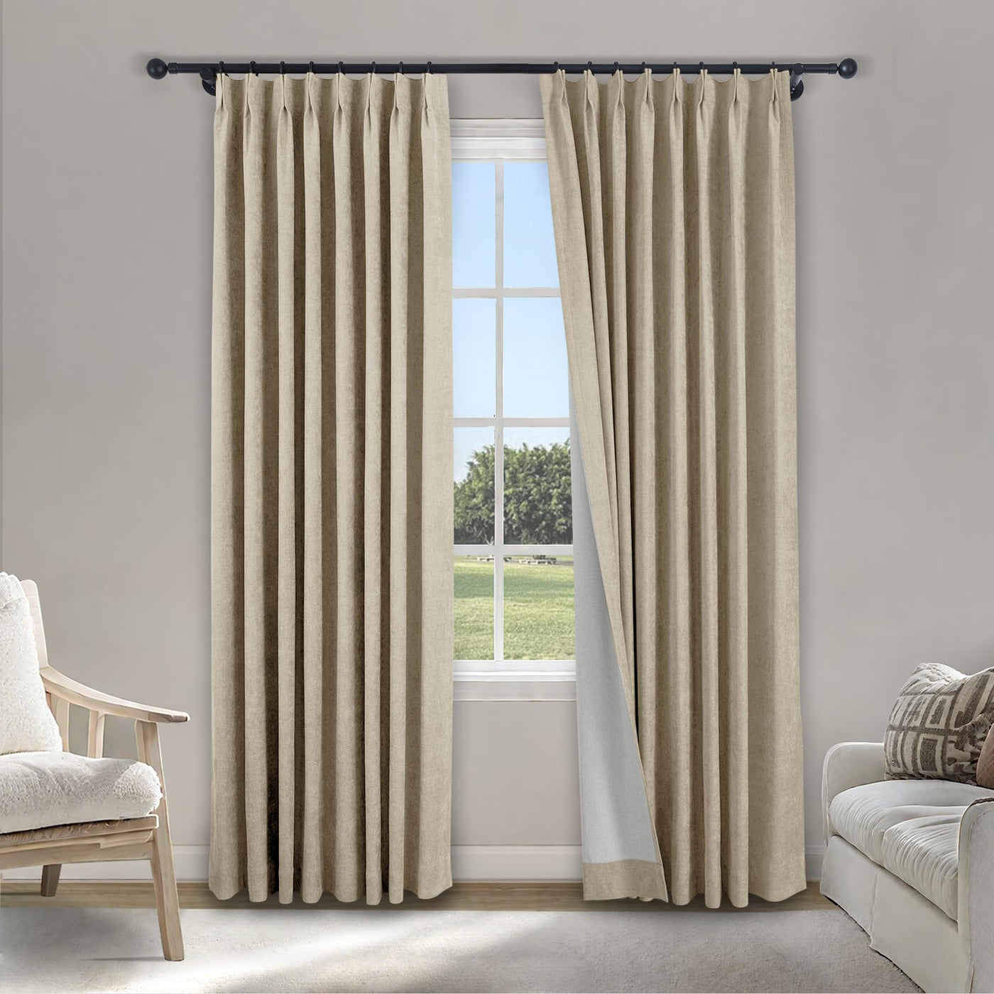 Pinch-Pleated Chenille Total Blackout Curtain Panel